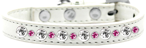 Posh Jeweled Dog Collar White With Bright Pink Size 14
