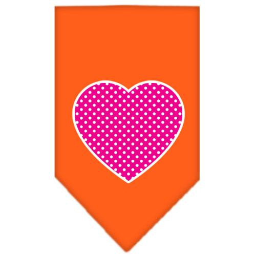 Pink Swiss Dot Heart Screen Print Bandana Orange Small