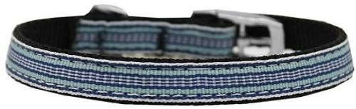 Preppy Stripes Nylon Dog Collar With Classic Buckles 3/8" Light Blue/white Size 12