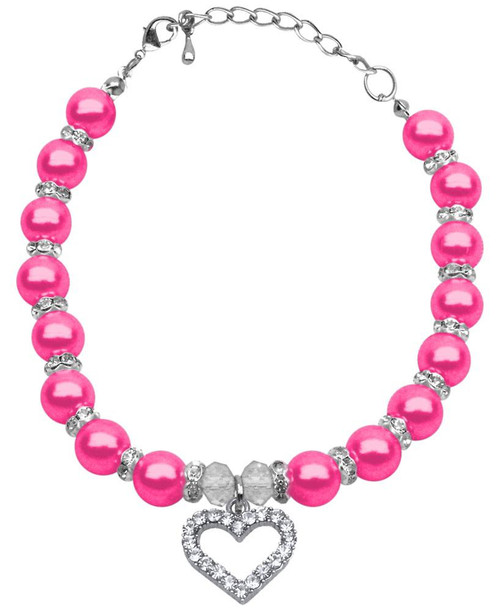 Heart And Pearl Necklace Bright Pink Lg (10-12)