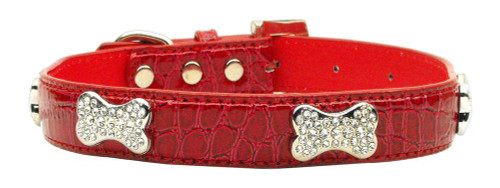 Faux Croc Crystal Bone Collars Red Extra Small