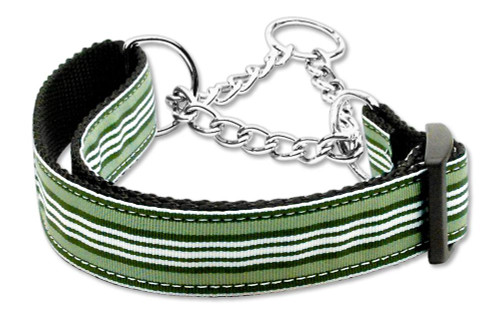 Preppy Stripes Nylon Ribbon Collars Martingale Green/white Large