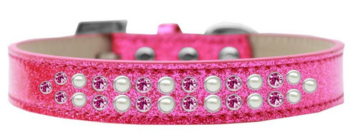 Two Row Pearl And Pink Crystal Size 20 Pink Ice Cream Dog Collar