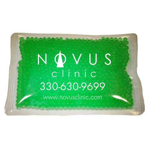 Custom 6" x 8" green gel bead cold pack with custom branding - reusable promotional cold therapy pack made in USA