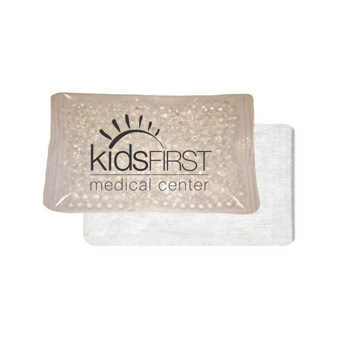 Custom 6" x 10" clear gel bead cold pack with cloth backing custom branded - reusable promotional cold therapy pack made in USA