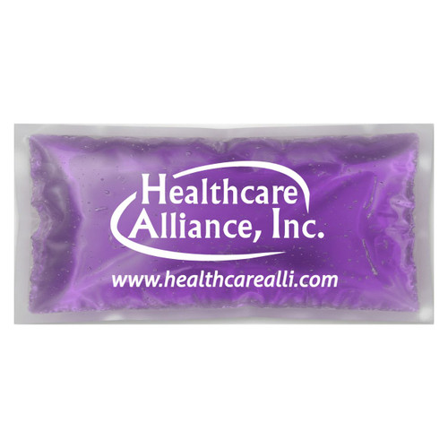 Custom purple gel cold pack ice pack imprinted – reusable promotional medical ice pack for clinics, chiropractors, and healthcare practices. Made in USA.