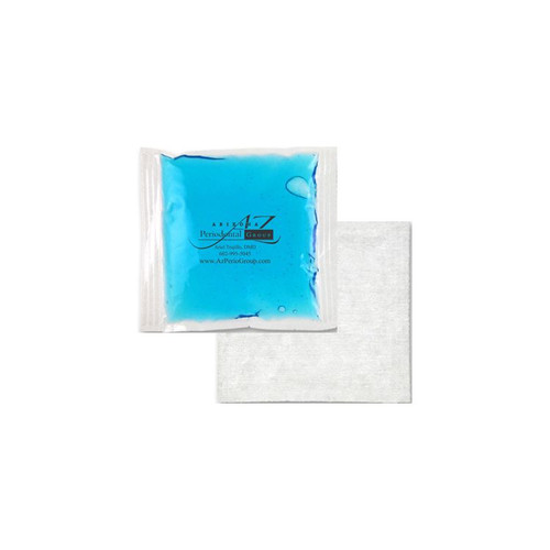 Custom 4.5" x 4.5" blue gel cold pack with cloth backing - custom branded - reusable promotional cold therapy pack made in USA