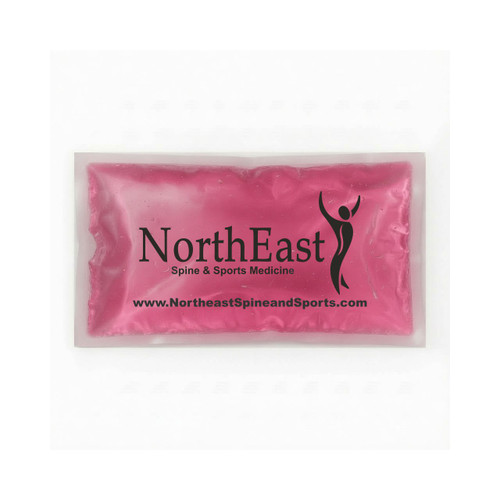 Custom pink gel cold pack ice pack imprinted – reusable promotional medical ice pack for clinics, chiropractors, and healthcare practices. Made in USA.