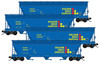 Micro-Trains ACF 3-Bay Center Flow Covered Hopper w/Elongated Hatches 4-Pack - Ready to Run -- Golden West Service GVSR #528001, 528005, 530043, 538000 Jewel (blue, yellow - 489-98300199