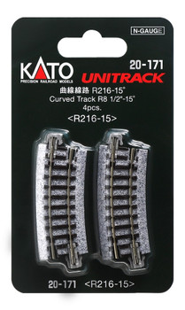 Kato Curved Track -- R216mm, 15-Degree pkg(4) - KAT20171