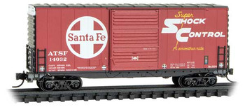 Micro-Trains Pullman-Standard 40' Hy-Cube Boxcar - Ready to Run -- Santa Fe #14032 (red, black, white, Large Circle/Cross & Shock Control Logo) - 489-10100051