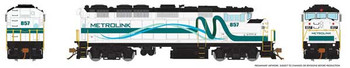 Rapido Trains GMD F59PH - Standard DC -- Metrolink 857 (Ribbon Scheme, white, Teal) - RPI19020