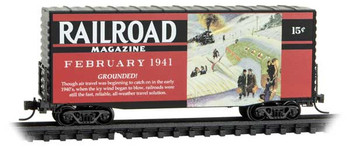 Micro-Trains Modified Pullman-Standard 40' Hy-Cube Boxcar - Ready to Run -- Railroad Magazine, February 1941 (red, black; Years Gone By #12) - 489-10100891