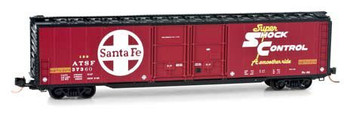 Micro-Trains Greenville 60' Double-Door Boxcar w/41' 3" Wheelbase - Ready to Run -- Santa Fe #37360 (red, black, white, Large Logo & Super Shock Control Logo) - 489-12200062