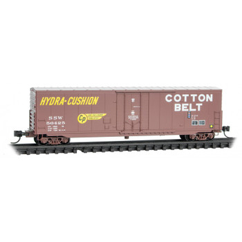 Micro-Trains 50' Boxcar with 8' Plug Door, No Roofwalk, Short Ladders - Ready to Run -- Cotton Belt SSW #56425 (1979, Boxcar Red, white, yellow, Hydra Cushion Lette - 489-18100292