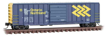 Micro-Trains 50' Rib-Side Single-Door Boxcar No Roofwalk - Ready to Run -- Ontario Northland 7816 (blue, yellow) - 489-2500206