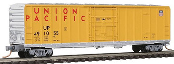 Micro-Trains 50' Rib-Side Plug-Door Boxcar No Roofwalk - Ready to Run -- Union Pacific #491055 (Armour Yellow, silver, small Shield) - 489-2700351