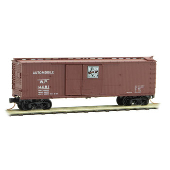 Micro-Trains 40' Double-Sheathed 1-1/2-Door Wood Boxcar, Vertical Brake Wheel Ready to Ru -- Westen Pacific 14081 (Boxcar Red, Feather River Logo) - 489-4100050