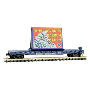 Micro-Trains 50' Fishbelly-Side Flatcar with Side-Mount Brake Wheel - Ready to Run -- Ringling Bros.(R) Clown Billboard Series Car RBBX 79 - 489-4500522