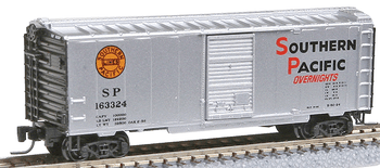Micro-Trains 40' Standard Boxcar w/Single Doors -- Southern Pacific #163324 Silver/Black w/Orange/Red Logo's Black Lettering - 489-50000581