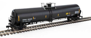 WalthersProto 55' Trinity Modified 30,145-Gallon Tank Car - Ready to Run -- Stauffer Chemical Co. STAX #10066 (black, white, yellow conspicuity marks) - 920-100752