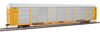 WalthersProto 89' Thrall Bi-Level Auto Carrier - Ready To Run -- Milwaukee Road Rack, TTGX Flatcar #910260 (yellow, silver; yellow Flat) - 920-101340