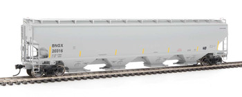 WalthersProto 67' Trinity 6351 4-Bay Covered Hopper - Ready to Run -- Bunge Corporation BNGX #20316 (gray, Yellow Conspicuity Stripes) - 920-105846