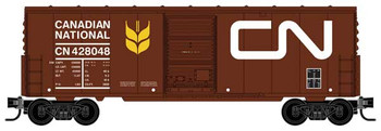 Micro-Trains 40' Single-Door Boxcar No Roofwalk - Ready to Run -- Canadian National 428048 (Boxcar red, white, Noodle Logo, yellow Wheat Sheaf - 489-50300211