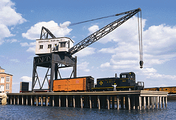 Walthers Cornerstone Pier & Traveling Crane -- Kit - Pier: 12-5/8 x 5-3/4 x 1-1/2"; Crane: 4 x 4 x 9-1/8" - 933-3067