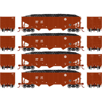 Athearn ATH15158 HO RTR 40' 3-Bay Ribbed Hopper w/Load, BNSF (4) - ATH15158