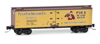 Micro-Trains 51' Rib-Side Mechanical Reefer - Ready to Run -- Peter Fox Brewing Co. NADX #4751 (Brewery Series #9, yellow, Boxcar Red, red - 489-51800290