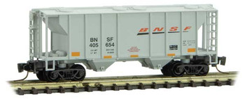 Micro-Trains PS-2 70-Ton 2-Bay Covered Hopper - Ready to Run -- BNSF Railway 405654 (gray, orange, black, Wedge Logo) - 489-53100301