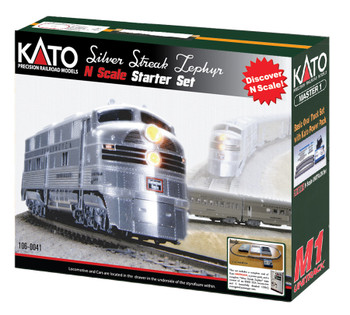 Kato Silver Streak Zephyr Starter Set -- Chicago, Burlington & Quincy (silver, black) - KAT1060041