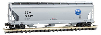 Micro-Trains ACF 3-Bay Center Flow Covered Hopper with Elongated Hatches - Ready to Run -- Cotton Belt SSW 70429 (gray, blue, Cotton Belt Logo) - 489-9400621