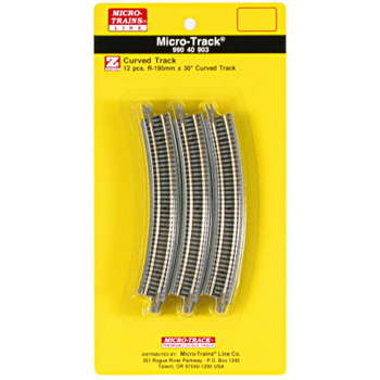 Micro-Trains Micro-Track Code 55 Nickel Silver Rails w/Dual Joining System (DJS)(TM) -- R195mm x 30-Degree Curved Track pkg(12) - 489-99040903