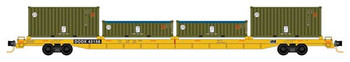 Micro-Trains 89'4" Intermodal Flatcar with Container Loads 3-Pack - Ready to Run -- Department of Defense DODX 42158, 42182, 42236 (yellow, black) - 489-99301900
