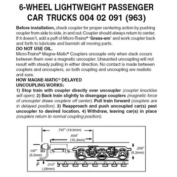 Micro-Trains Z Scale Passenger Car Trucks -- 6-Wheel for Lightweight Passenger Cars (Silver) 1 Pair - 489-442091