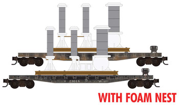 Micro-Trains 50' Fishbelly-Side Flatcar w/Power Insulator 2-Pack - Ready to Run - Foam Nest -- Denver & Rio Grande Western #23018, 23027 (Weathered, black) - 489-99302232