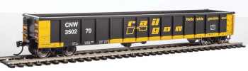 Walthers Mainline 53' Railgon Gondola - Ready To Run -- Chicago & North Western(TM) #350258 (patch; black, yellow) - 910-6205