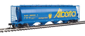 Walthers Mainline 59' Cylindrical Hopper - Ready to Run -- Alberta ALNX #396006 (blue, yellow; Heritage Fund Logo, Large Name) - 910-7800
