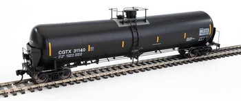 WalthersProto 55' Trinity Modified 30,145-Gallon Tank Car - Ready to Run -- GATX Rail Canada CGTX #31140 (black, white; yellow conspicuity marks) - 920-100735