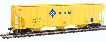 WalthersProto 55' Evans 4780 Cubic Foot 3-Bay Covered Hopper - Ready To Run -- Archer-Daniels-Midland UELX #30235 (yellow, blue; Molecule Logo) - 920-106126