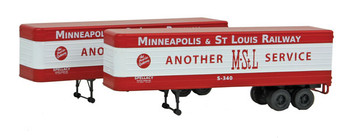 Walthers SceneMaster 35' Fluted-Side Trailer 2-Pack - Assembled -- Minneapolis & St. Louis (red, white) - 949-2404