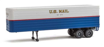 Walthers SceneMaster 35' Fluted-Side Trailer 2-Pack - Assembled -- US Mail (blue, white, red stripe, gold shadow lettering) - 949-2426