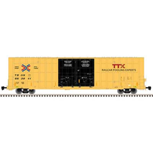 Atlas Gunderson 7550 Double Plug-Door Boxcar - Ready to Run - Master(R) -- TTX TBOX 664444 (yellow, black, red TTX and Next Load, Any Road Logos) - ATL20005923