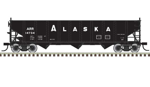 Atlas AAR 70-Ton 9-Panel 3-Bay Open Hopper, Arched Ends and Load - Ready to Run -- Alaska #14803 (black, white) - ATL20006916