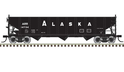 Atlas AAR 70-Ton 9-Panel 3-Bay Open Hopper, Arched Ends and Load - Ready to Run -- Alaska #14783 (black, white) - ATL20006915