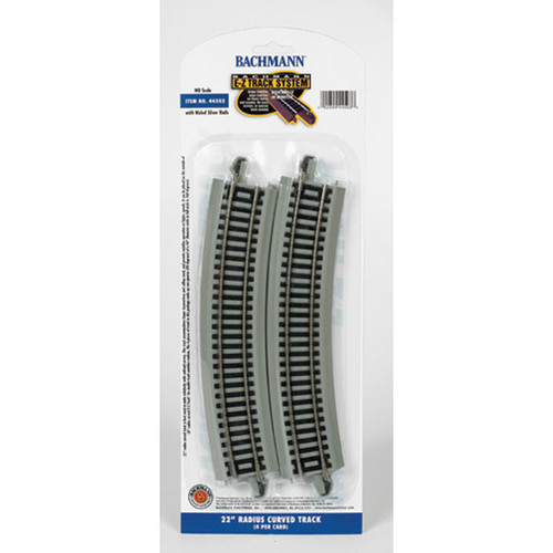 Bachmann Trains Curved Track w/ Nickel Silver Rail & Gray Roadbed - E-Z Track(R) -- 22" 55.9cm Radius pkg(4) - BAC44503