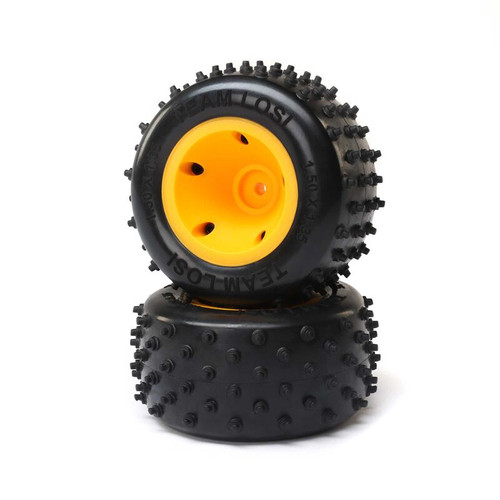 Losi 6 Row Rear Tires, Mounted, Orange(2): Mini JRXT - LOS41031