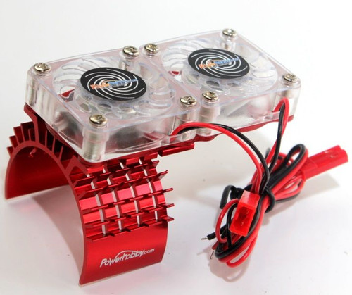 PowerHobby Aluminum Motor Heatsink & Twin Cooling Fan, for Slash 4WD, Red - PHBFSRED